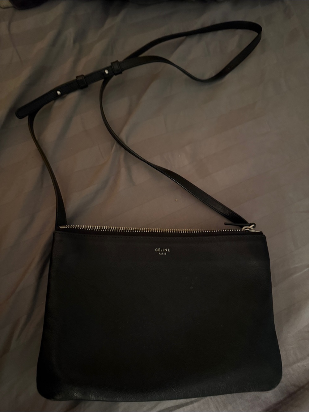Celine Black Leather Crossbody Pouch with Silver Hardware